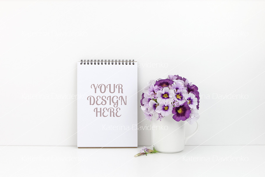 Notepad mock up, purple petunia