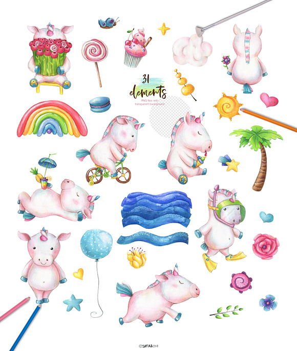 Sweet Summer of a Little Unicorn set in Illustrations - product preview 1