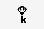 Vintage Door Key. Letter K Logo.