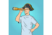 Mentally ill man as pirate Napoleon pop art vector