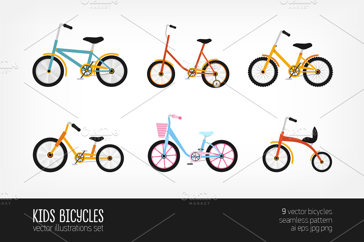 Kids bicycles of various types in Illustrations - product preview 8