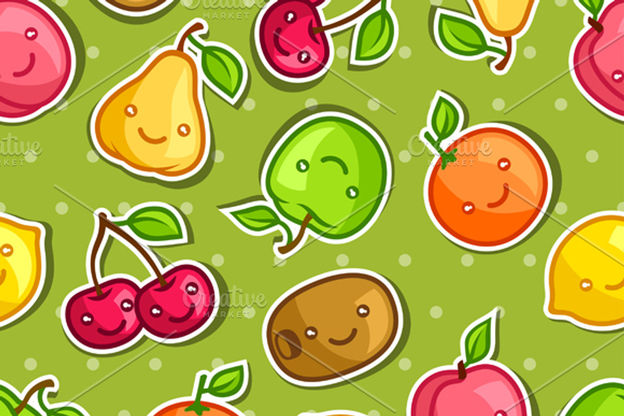 Seamless pattern with kawaii fruits. in Patterns - product preview 8