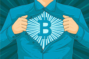 Male blockchain superhero vector