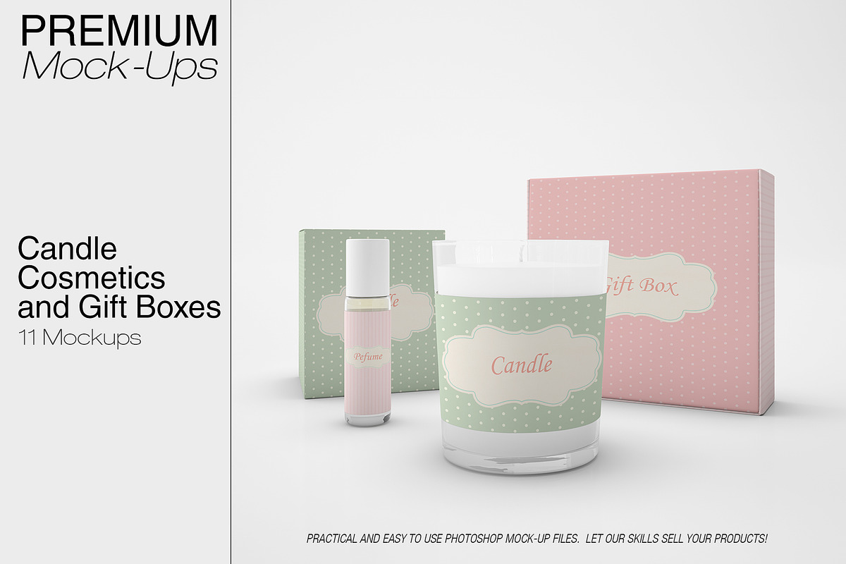 Candle, Cosmetics & Gift Boxes Set in Product Mockups - product preview 8