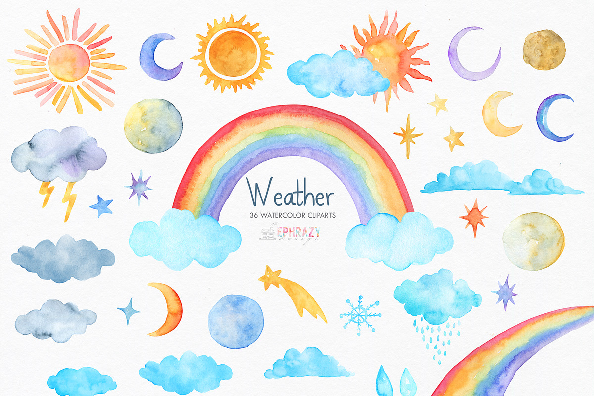 Weather clipart. Rainbow clipart in Illustrations - product preview 8
