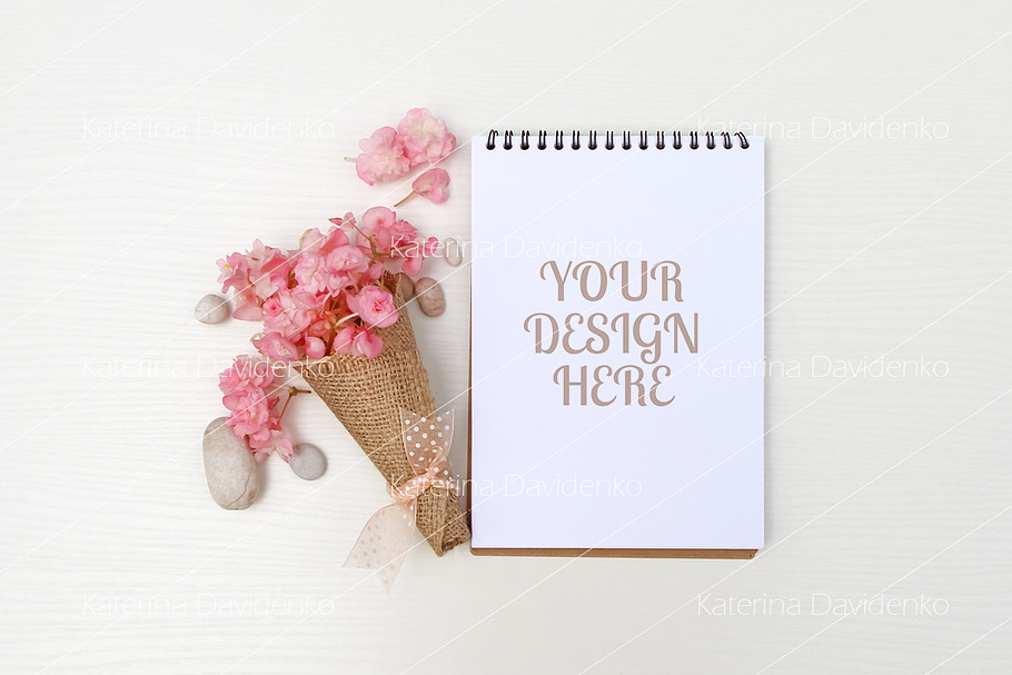 Notepad mockup, pink flowers in Mockup Templates - product preview 8
