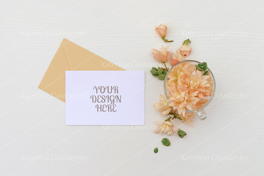 Postcard mockup, flowers & envelope in Print Mockups - product preview 8