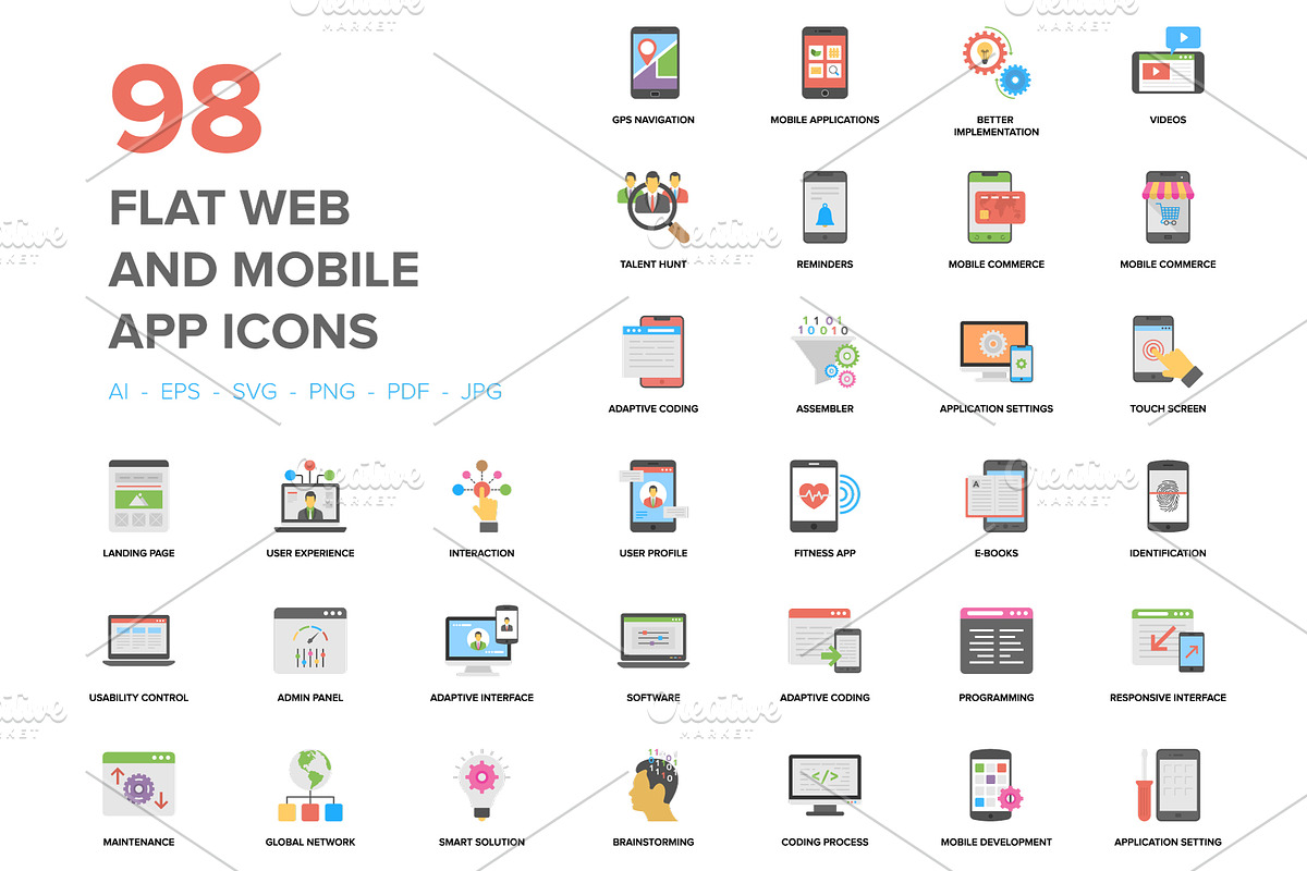 98 Flat Web and Mobile App Icons in Graphics - product preview 8