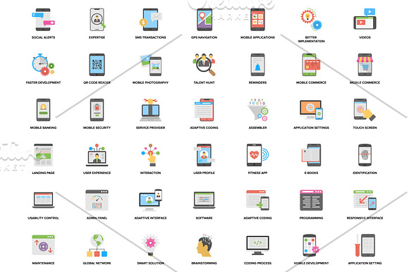 98 Flat Web and Mobile App Icons in Graphics - product preview 1