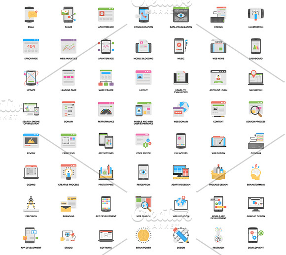 98 Flat Web and Mobile App Icons in Graphics - product preview 2