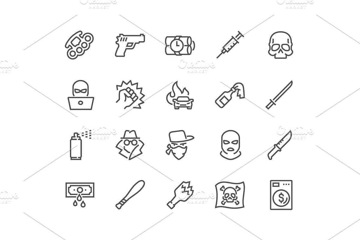 Line Crime Icons in Illustrations - product preview 8