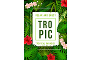 Tropical summer exotic palm leaf and flower banner