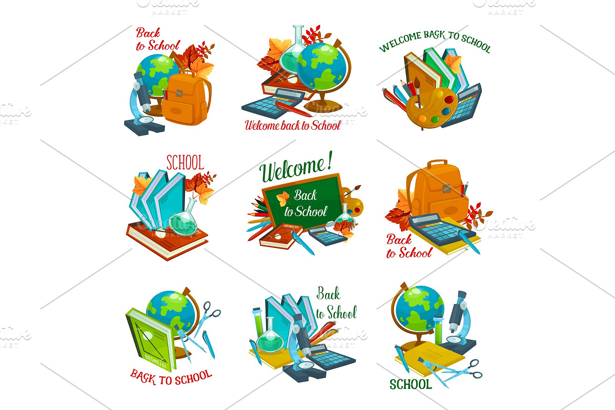 Back to School vector statonery lesson icons in Illustrations - product preview 8