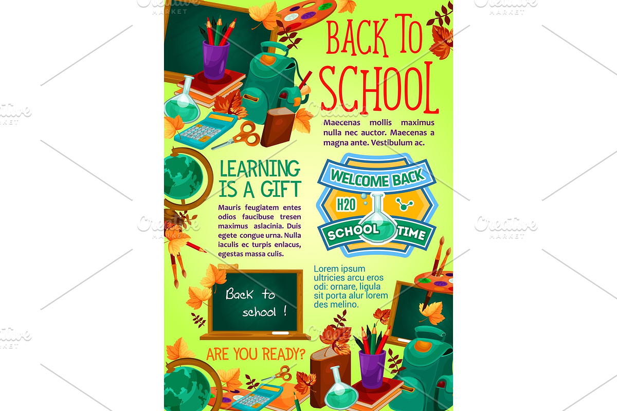 Back to school supplies poster, education design in Illustrations - product preview 8