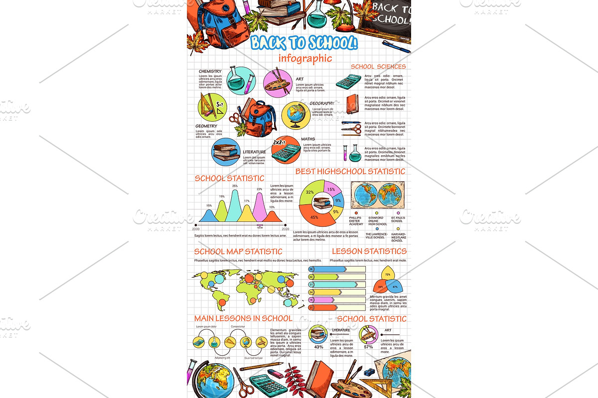 School vector education sketch infographics in Illustrations - product preview 8