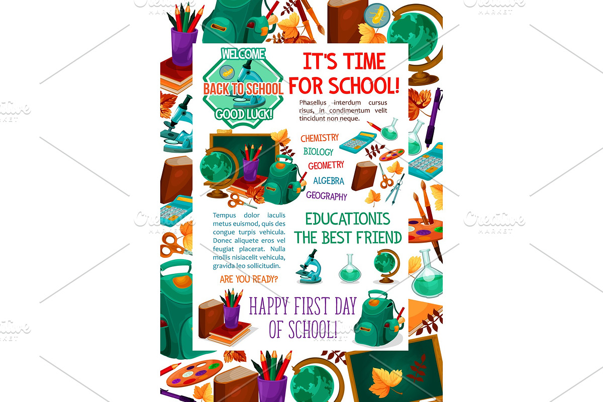 Back to School vector autumn education poster in Illustrations - product preview 8