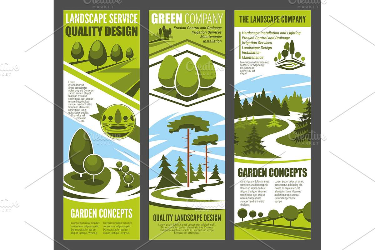 Landscape design banner with green garden tree in Illustrations - product preview 8