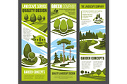 Landscape design banner with green garden tree