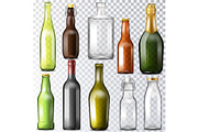 Bottle glass vector glassware of water-bottle and cupping-glass or glass-jar for drinks or beverages illustration set of wine or beer bottle-glass template isolated on transparent background
