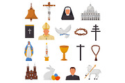 Christian icons vector christianity religion signs and religious symbols church faith christ bible cross hands praying to God biblical illustration isolated on white background