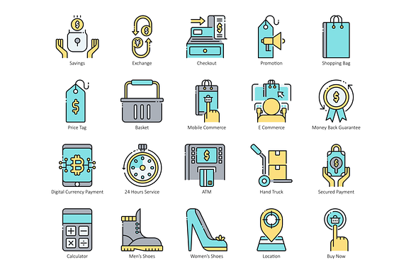 80 Shopping & Commerce Icons | Aqua in Graphics - product preview 1