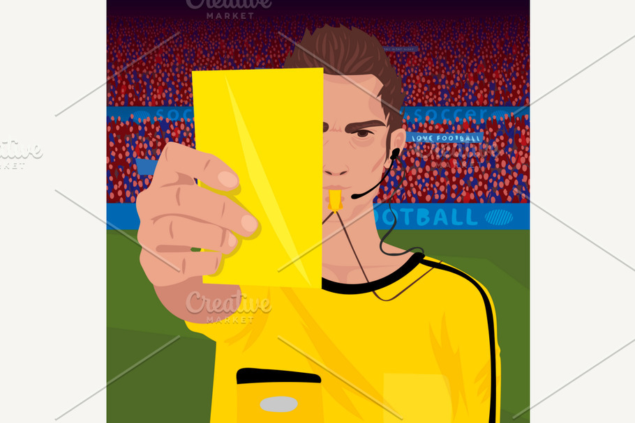 Referee whistling holds yellow card in Illustrations - product preview 8