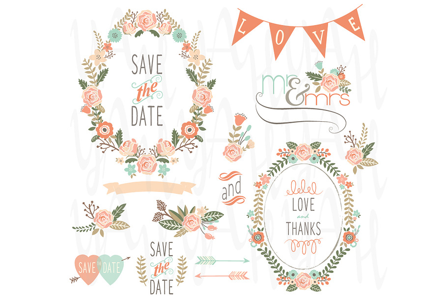 Vintage Wedding Wreath Elements in Illustrations - product preview 8