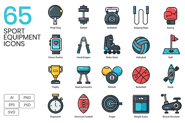 65 Sport Equipment Icons