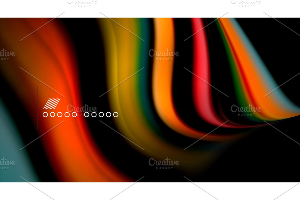 Fluid rainbow colors on black background, vector wave lines and swirls in Illustrations - product preview 8