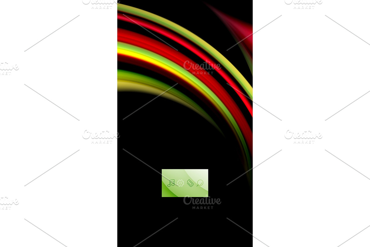 Fluid rainbow colors on black background, vector wave lines and swirls in Illustrations - product preview 8