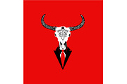 Animal skull with red tie , bulls