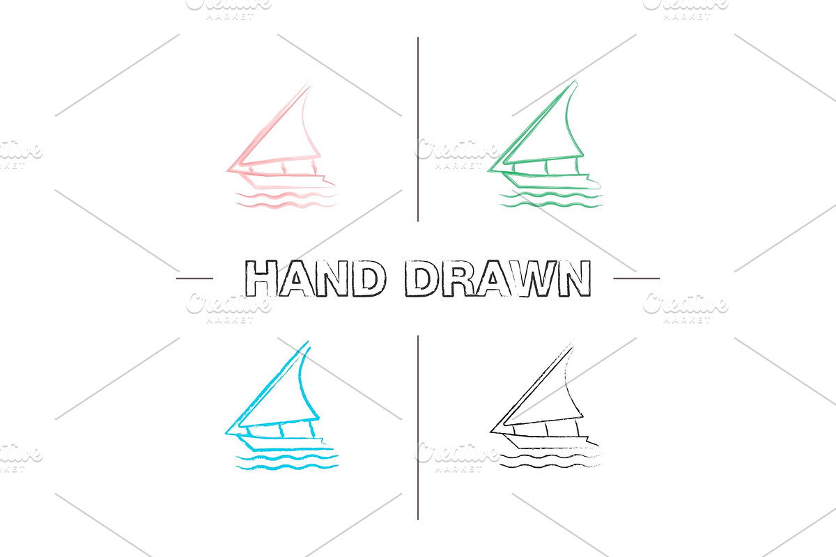 Sailing boat hand drawn icons set in Graphics - product preview 8