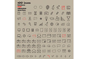 Set of 100 Minimal Modern Thin Stroke Black Icons