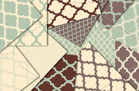 Damask digital paper, brown and blue in Patterns - product preview 2