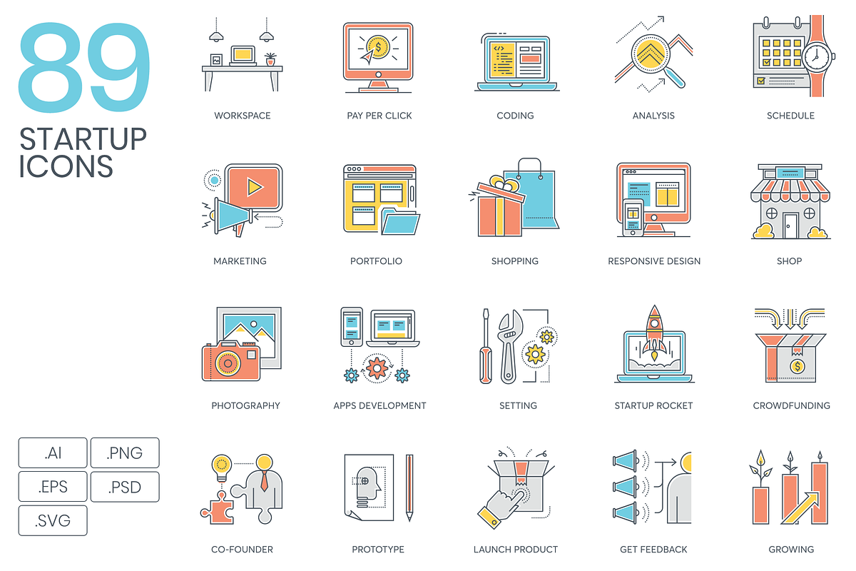 89 Startup Color Line Icons in Graphics - product preview 8