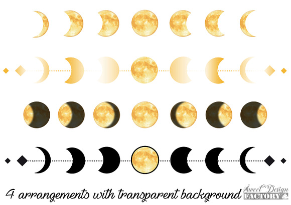 Watercolor gold moon clipart in Illustrations - product preview 1