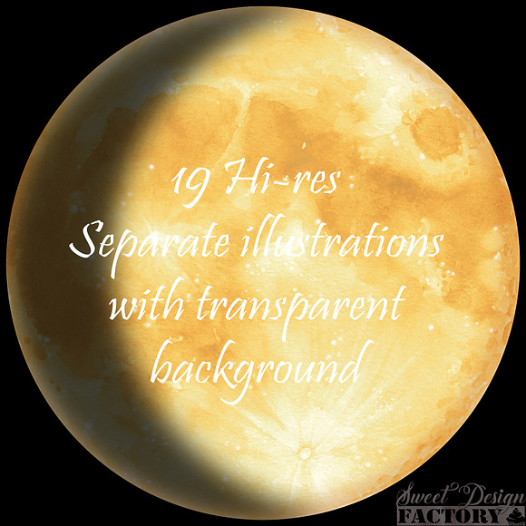 Watercolor gold moon clipart in Illustrations - product preview 3