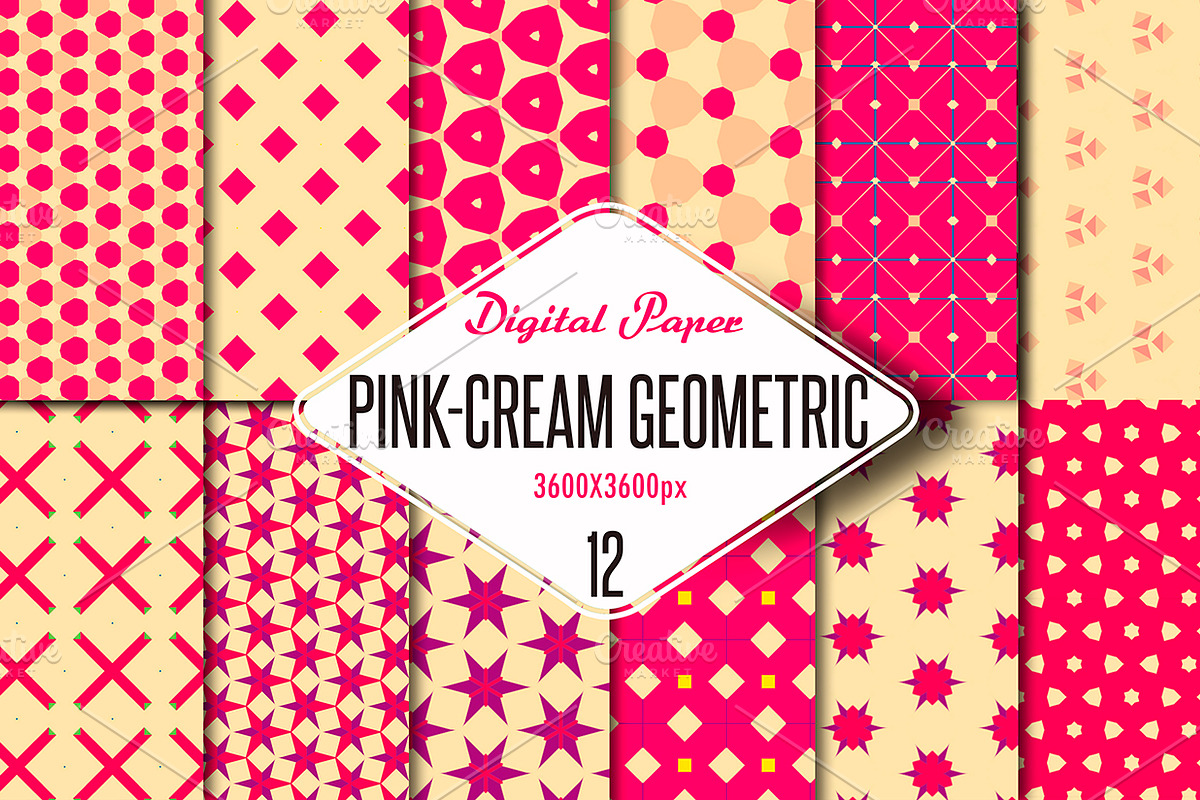 Pink-cream geometric digital paper in Patterns - product preview 8