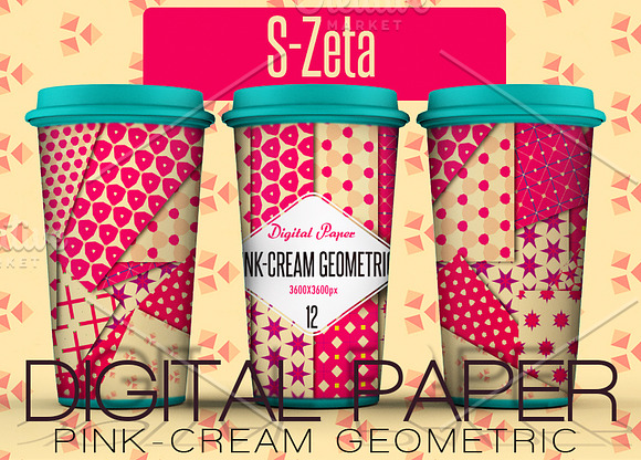 Pink-cream geometric digital paper in Patterns - product preview 1