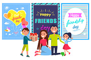 Friends Day Banner with Boy Giving Present Parents