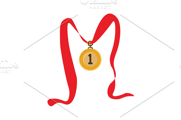 Gold medal on the red ribbon vector
