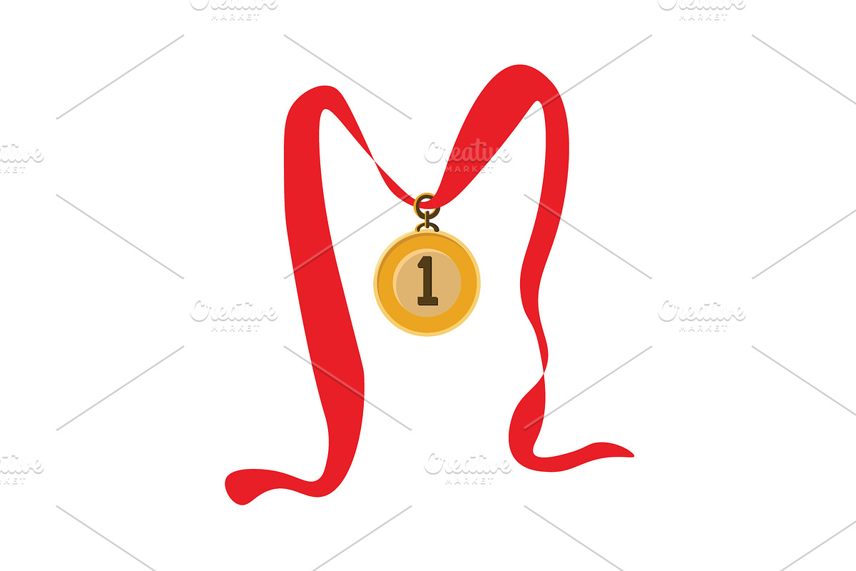 Gold medal on the red ribbon vector in Graphics - product preview 8