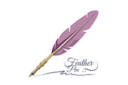 Feather pen writing implement made from feathers of bird