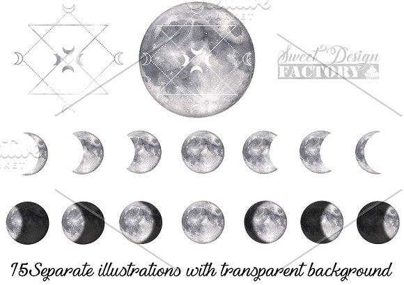 Watercolor silver moon cliparts in Illustrations - product preview 1