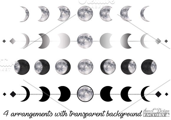 Watercolor silver moon cliparts in Illustrations - product preview 2