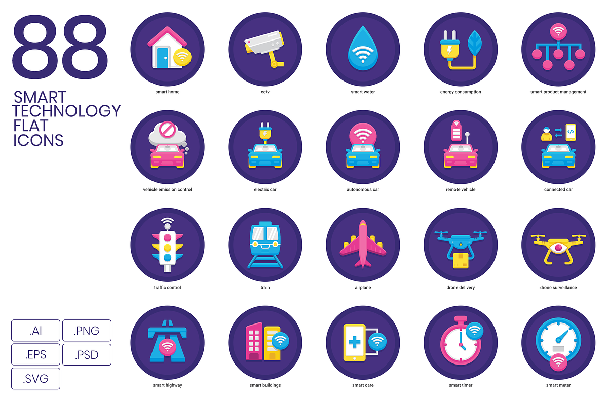 88 Smart Technology Flat Icons in Graphics - product preview 8