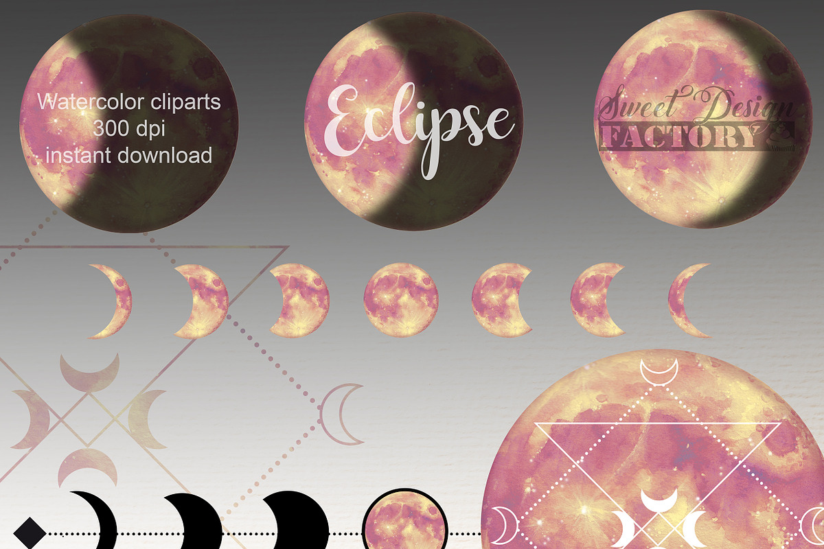 Watercolor moon cliparts in Illustrations - product preview 8