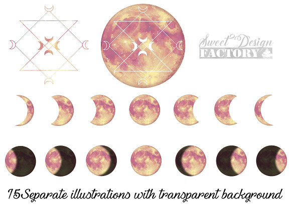Watercolor moon cliparts in Illustrations - product preview 1