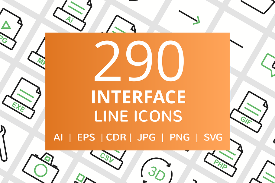 290 Interface Line Icons in Graphics - product preview 8