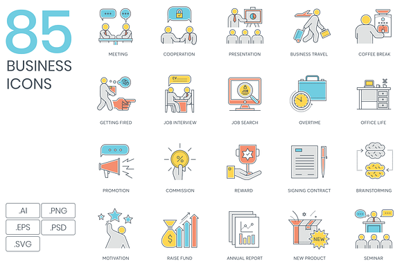 85 Business Color Line Icons in Graphics - product preview 5